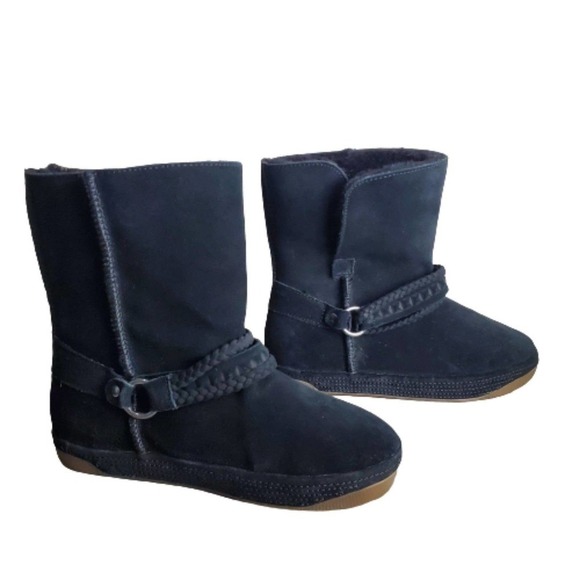 Tara M. Zoe Black Suede and Shearling Wool Warm Cushioned Boots Size 7 ZT12R04 - Picture 1 of 12